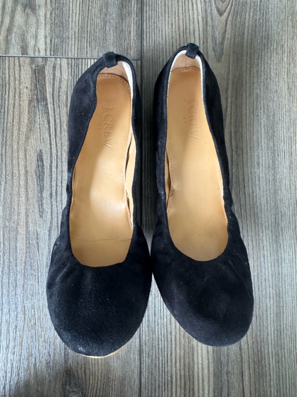 J. Crew Suede Ballet Flats in Black